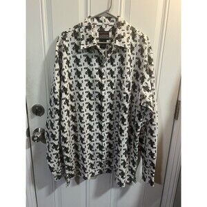 Fubu Mens Y2K Long Sleeve Button Up All Over Logo Print White/Black Size Large